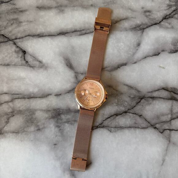 Fossil Accessories - Fossil Rose Gold Multifunction Crystal Bezel Stainless Steel Watch